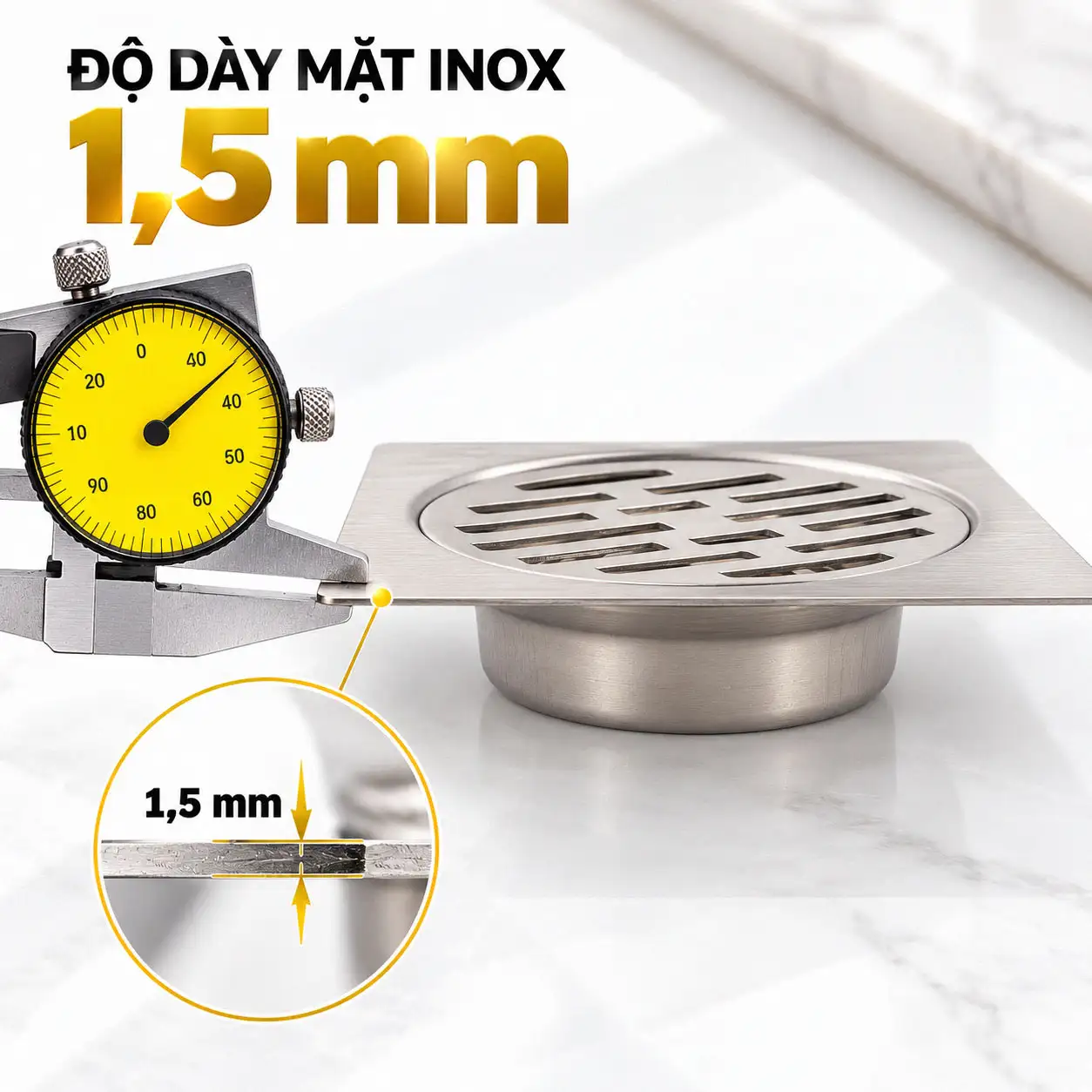 Tấm mặt Inox SUS 304 Japan của thoát sàn Eurolife EL-HG13 dày 1,5 mm