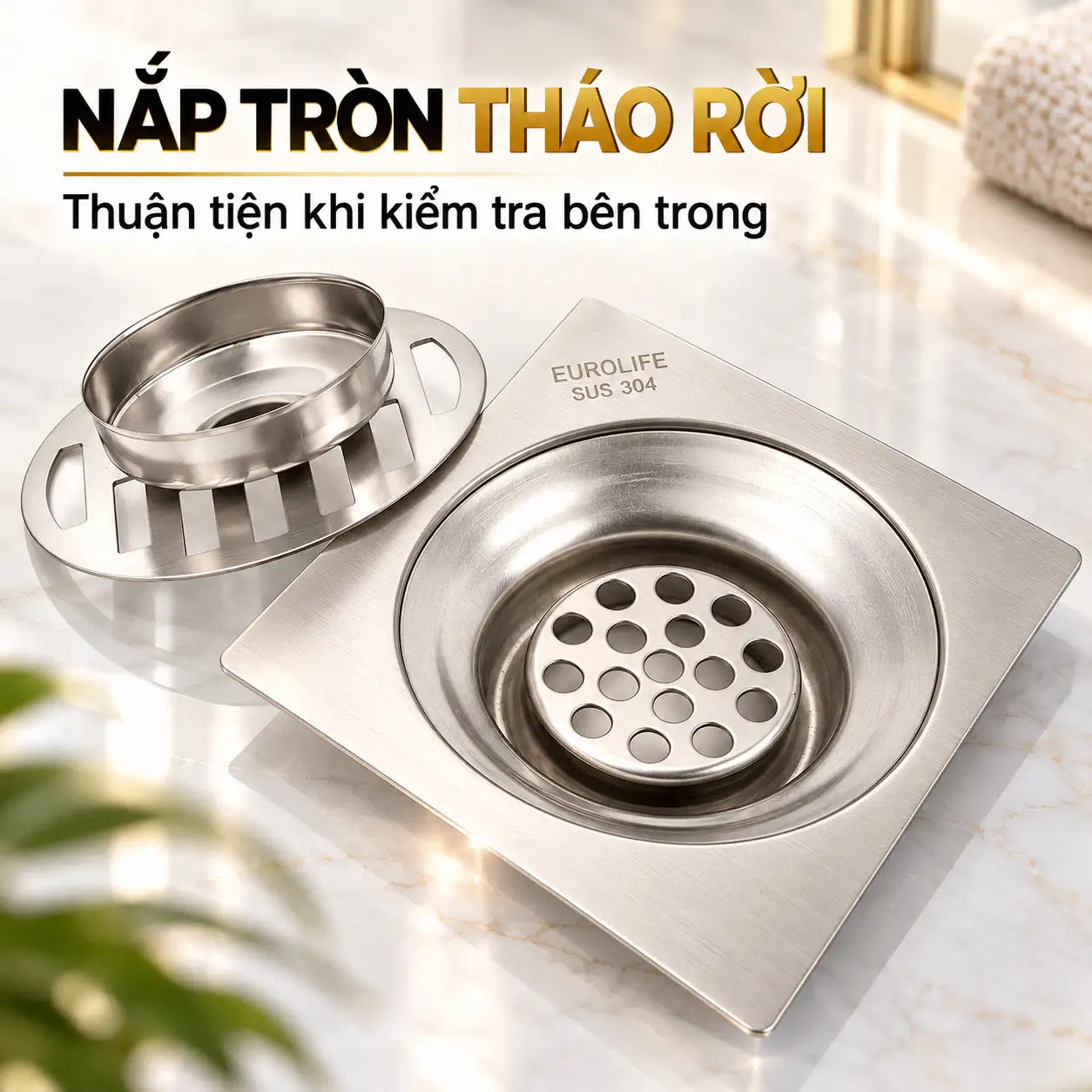 hoát sàn Eurolife EL-HG13 với nắp tròn tháo rời để kiểm tra phần bên trong