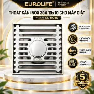 thoát sàn inox 304 10x10 cho máy giặt Eurolife EL-HG05