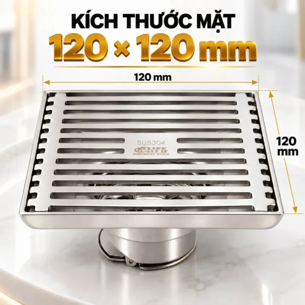 Thoát sàn Inox 304 Eurolife EL-HG03 mặt vuông kích thước 120x120 mm