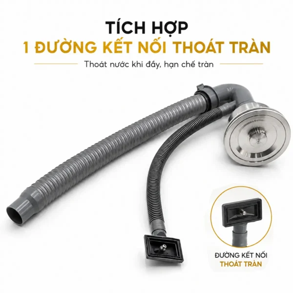 Đường thoát tràn bộ xả chậu rửa chén 1 hộc Eurolife EL-BXC04