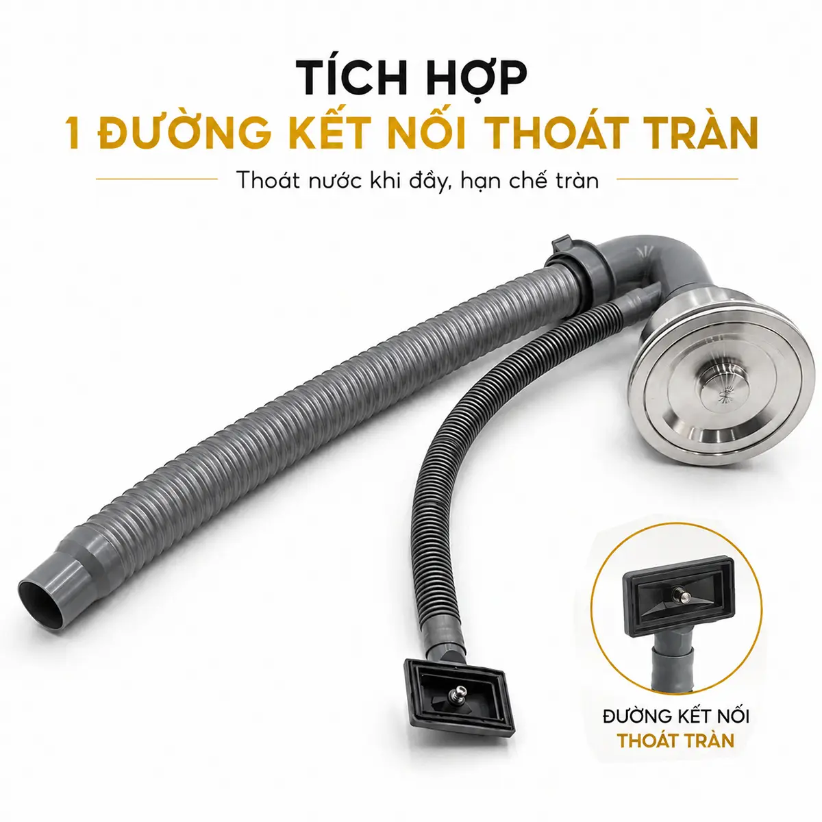 Đường thoát tràn bộ xả chậu rửa chén 1 hộc Eurolife EL-BXC04