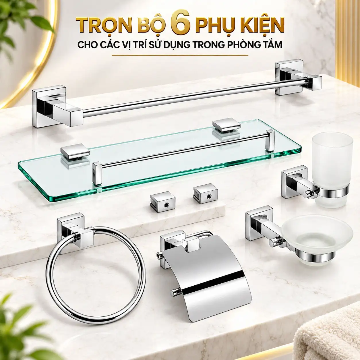 Trọn bộ 6 phụ kiện phòng tắm Inox 304 Eurolife EL-P02