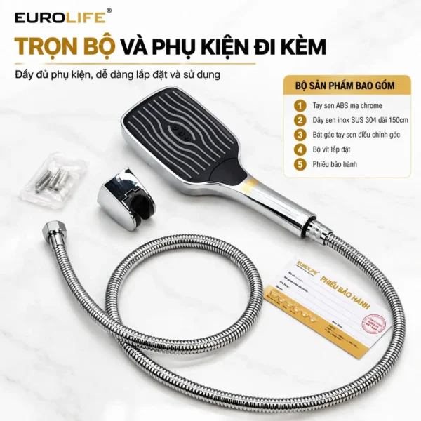 Trọn bộ tay dây sen 3 chế độ Eurolife EL-125SH-T và phụ kiện đi kèm