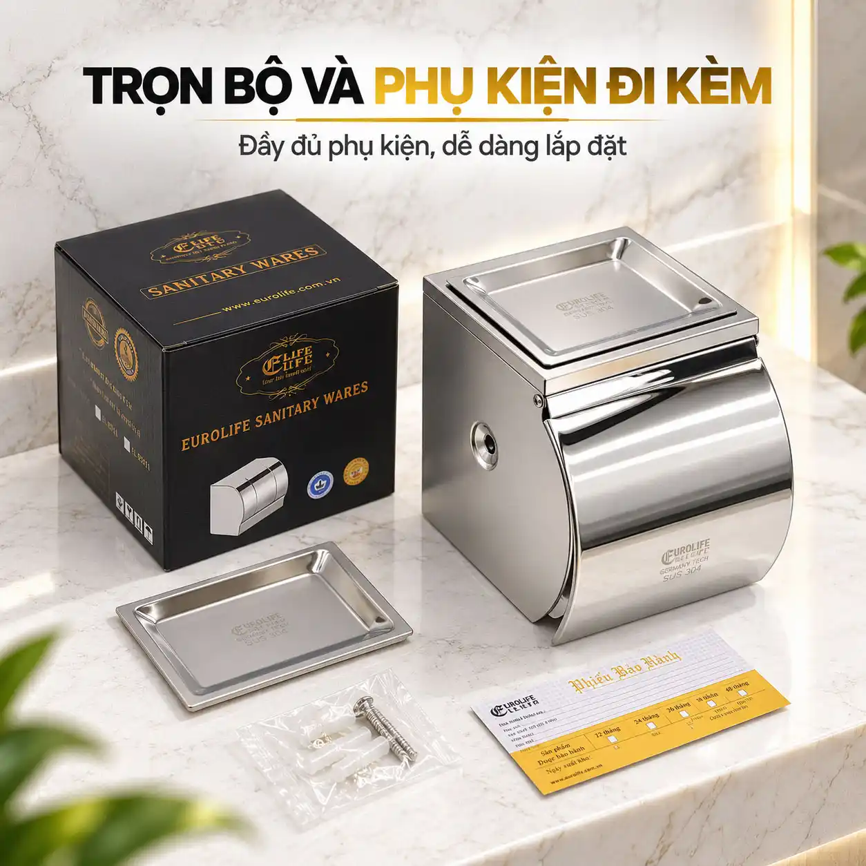 Trọn bộ và phụ kiện hộp đựng giấy vệ sinh Eurolife EL-P06-4