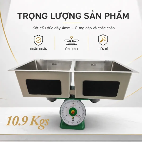 Trọng lượng 10,9kg của chậu đúc 2 hố Eurolife EL-LS8245