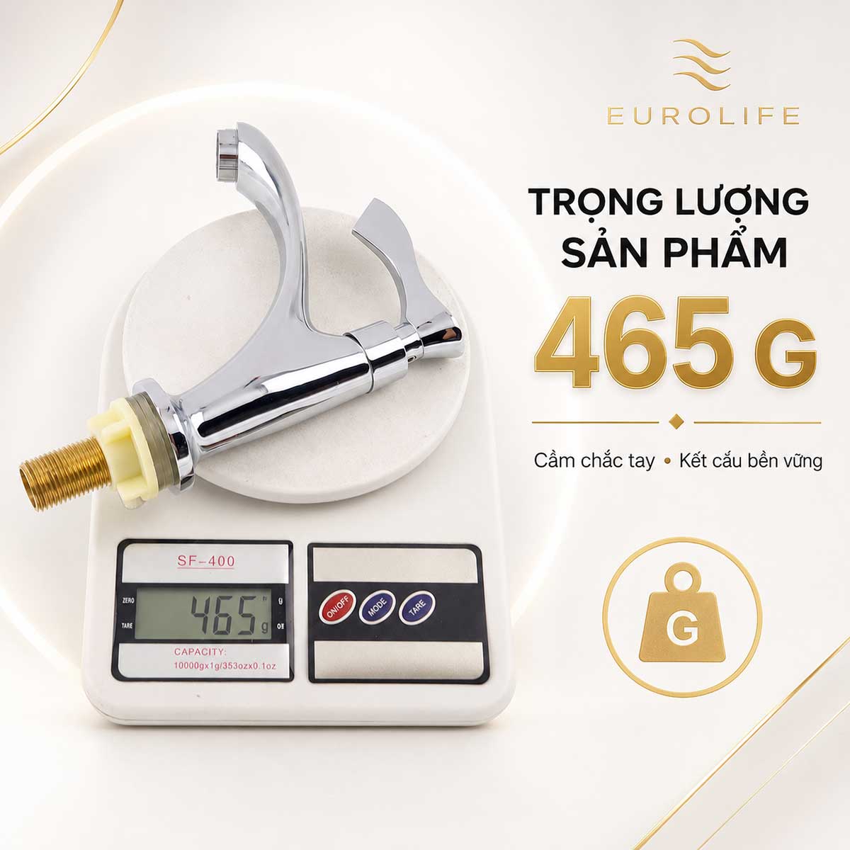 Trọng lượng 465g của vòi lavabo lạnh Eurolife EL-LL115 