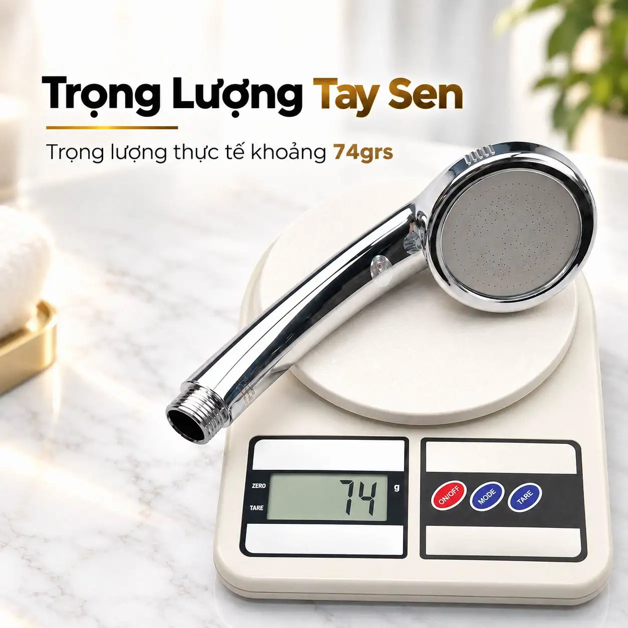Tay sen Eurolife EL-H112 đặt trên cân điện tử hiển thị trọng lượng thực tế 74g