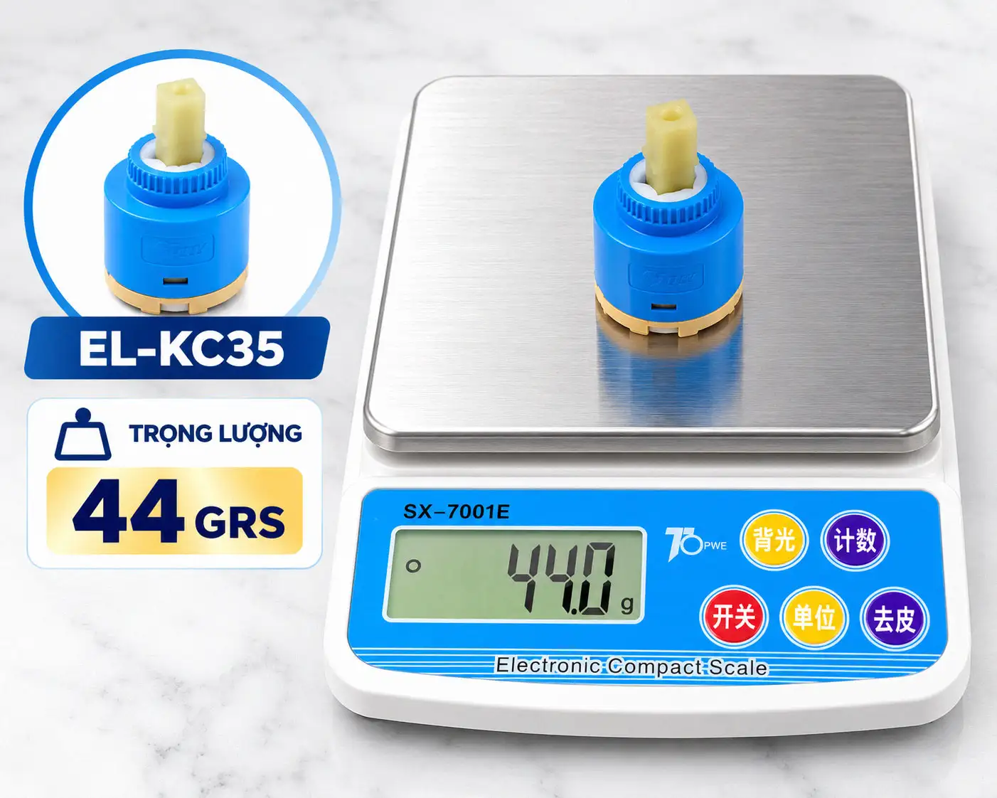 Lõi van Ceramic Eurolife EL-KC35 trên cân điện tử có trọng lượng 44 g