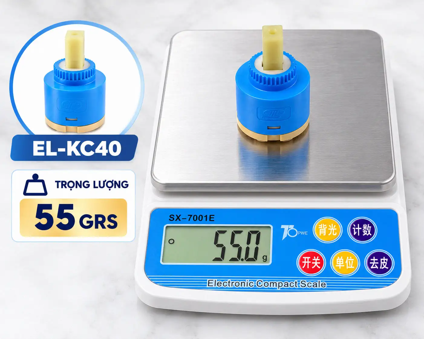 Lõi van Ceramic Eurolife EL-KC40 trên cân điện tử có trọng lượng 55 g