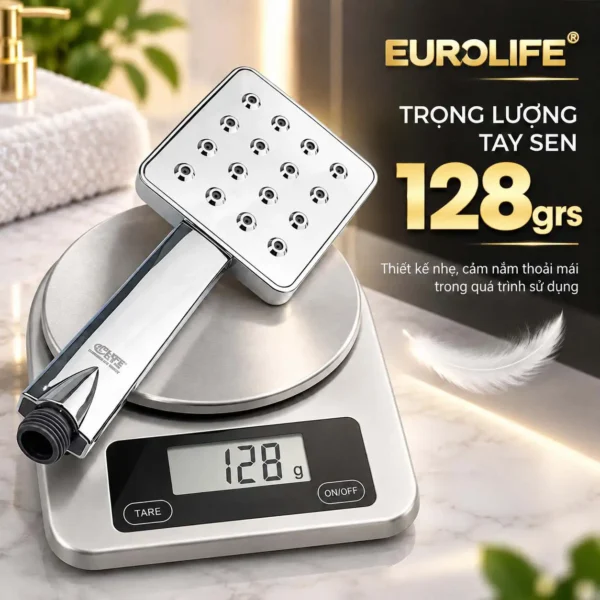 Tay sen mặt vuông Eurolife EL-H121 đặt trên cân hiển thị trọng lượng 128g