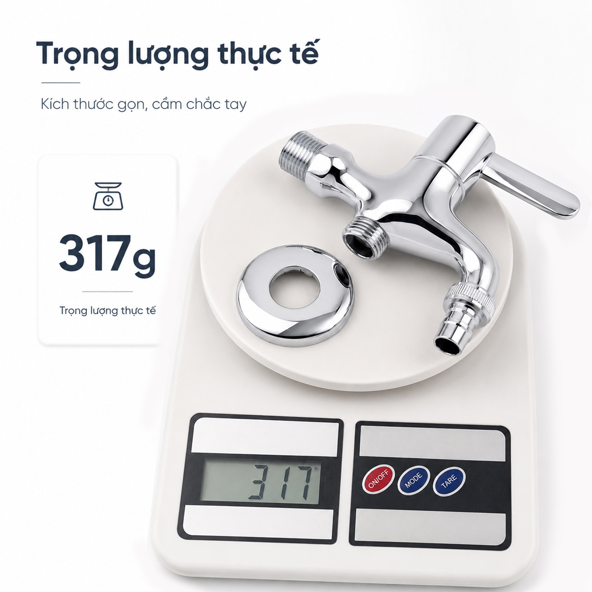 Trọng lượng thực tế củ sen lạnh Eurolife EL-SL109 khoảng 317g, kích thước gọn, cầm chắc tay, phù hợp lắp đặt trong phòng tắm, khu giặt hoặc ban công.