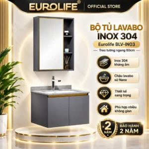 Bộ Tủ Lavabo Inox 304 Eurolife BLV-IN03 Treo Tường Ngang 60cm