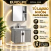 Tủ lavabo nhôm Eurolife BLV-AL15 màu nâu nhạt vân đá 60cm, gồm tủ dưới Aluminium treo tường, mặt đá, chậu sứ âm và tủ gương, bảo hành 2 năm.