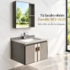 Bộ tủ lavabo nhôm Eurolife BLV-AL15 màu nâu nhạt vân đá lắp treo tường, gồm tủ dưới 60cm, mặt đá, chậu sứ và tủ gương có kệ.