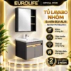 Tủ lavabo nhôm Eurolife BLV-AL16 xám đậm phối vàng 60cm, thiết kế treo tường, chậu sứ men Nano và tủ gương hiện đại.