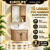 Tủ lavabo PVC Carbon Eurolife BLV-NC04 giả gỗ nâu 60cm, chậu sứ Nano, tủ gương và bản lề đóng êm.