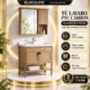 Tủ lavabo PVC Carbon Eurolife BLV-NC05 màu nâu vân gỗ 80cm có chân, chậu sứ Nano và tủ gương