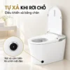 Eurolife EL-SM8062D mở nắp, kèm ảnh phóng to nút tròn phía dưới thân và nội dung minh họa các cách xả.