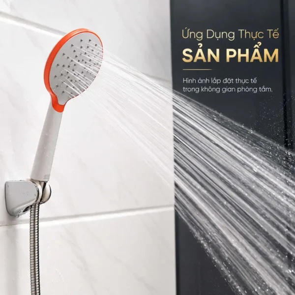 Bộ tay dây sen Eurolife EL-107SH lắp đặt thực tế trong phòng tắm với tay sen phun bão hòa