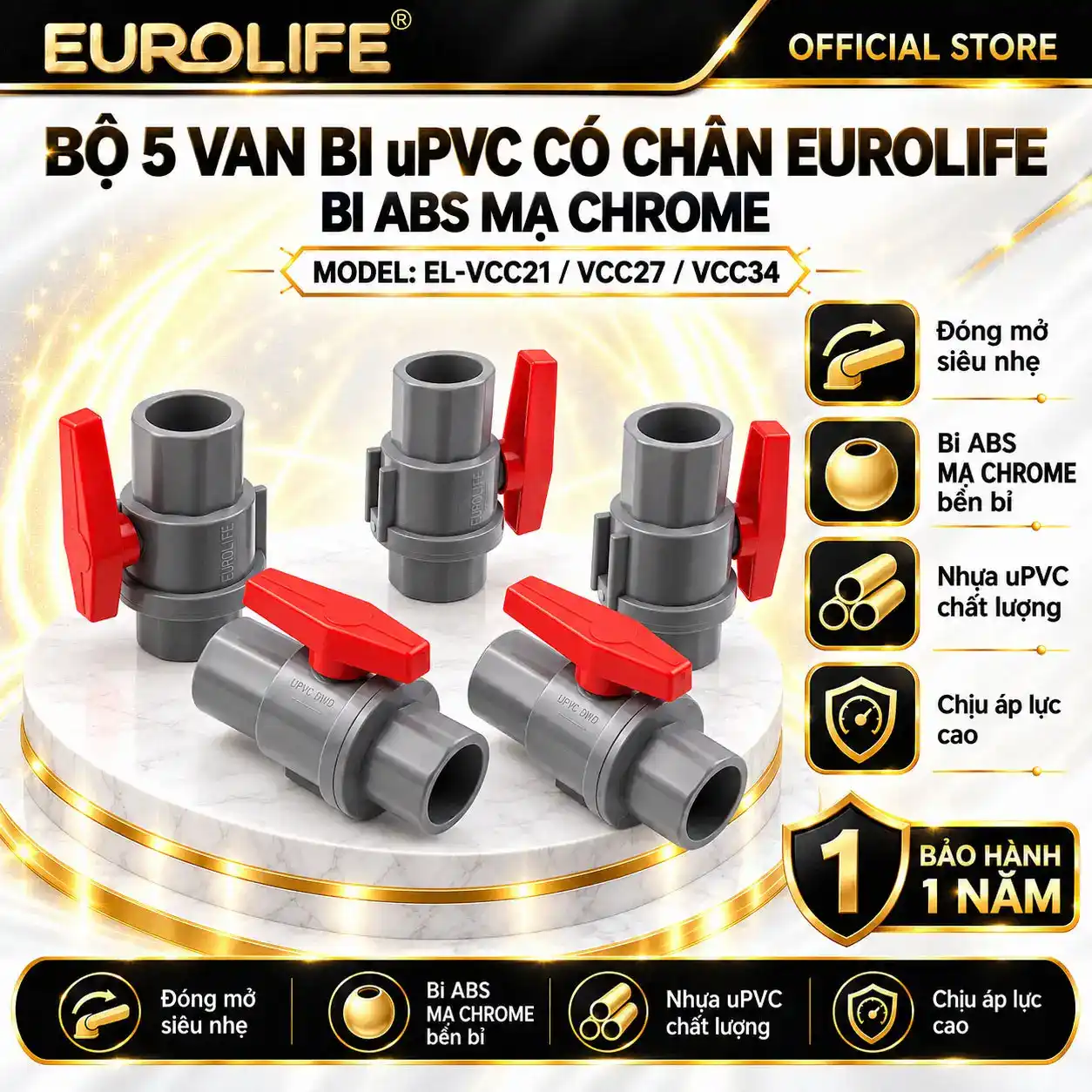 van bi uPVC có chân Eurolife bộ 5 cái