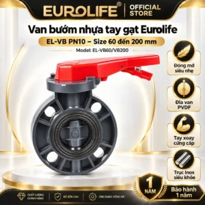 Van bướm nhựa tay gạt Eurolife EL-VB PN10 size 60 đến 200 mm chính hãng
