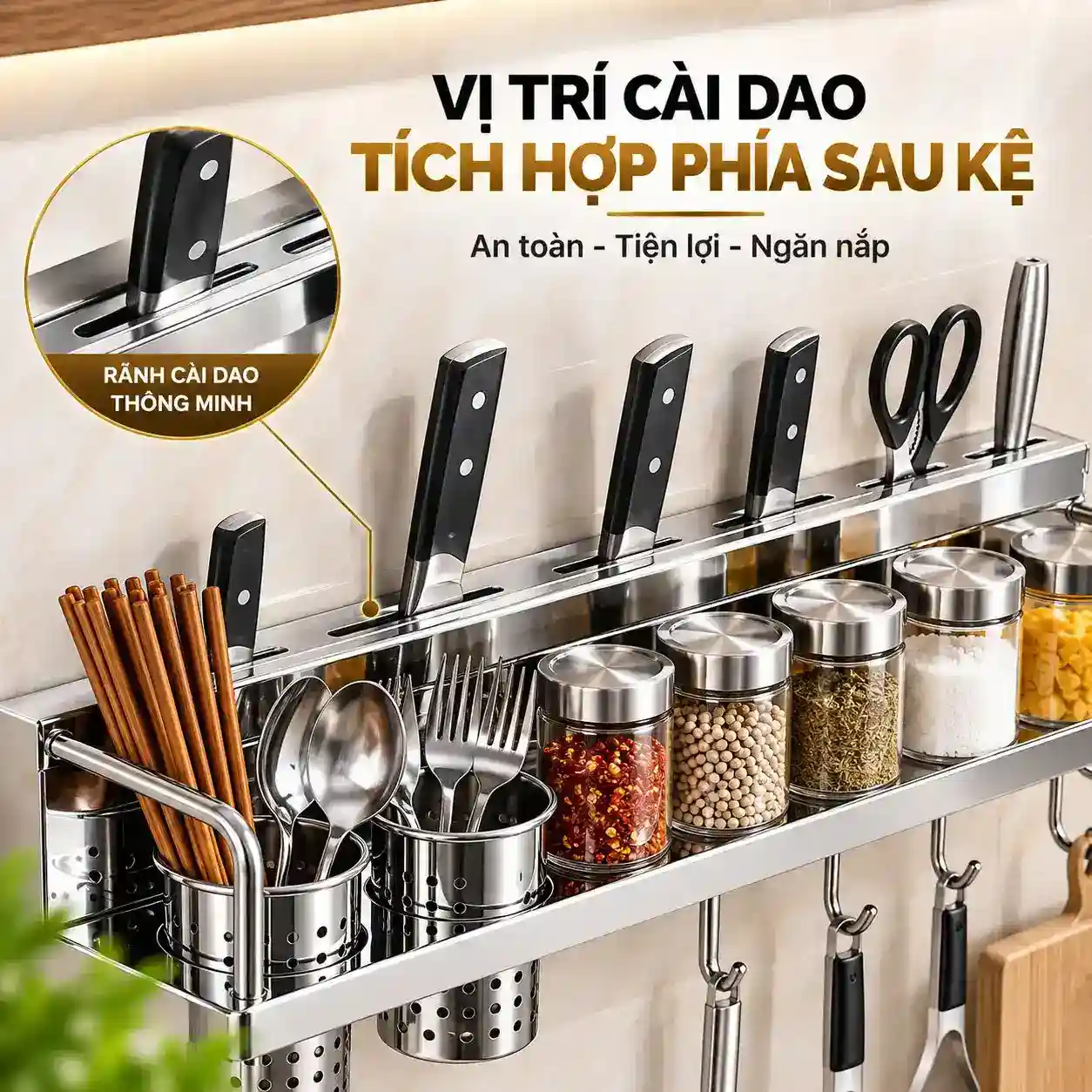 Vị trí cài dao kệ bếp Inox 304 Eurolife EL-K4