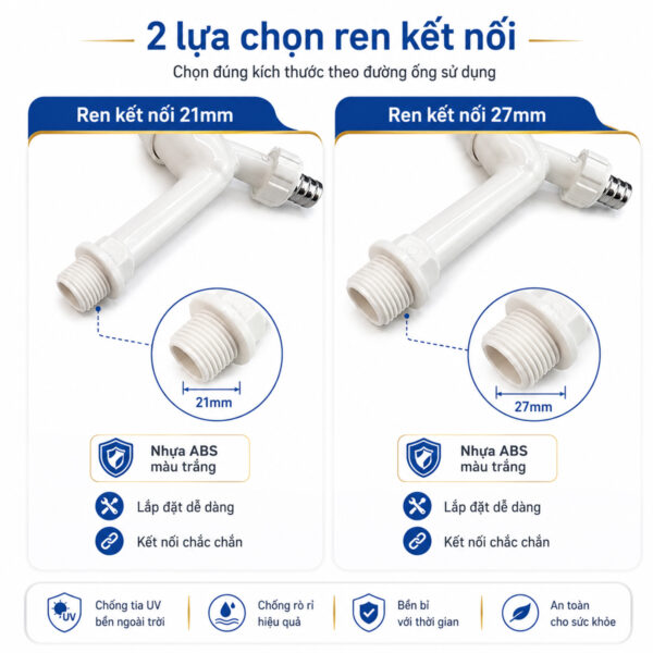 Vòi hồ Eurolife EL-HN06 có hai lựa chọn quy cách gồm bộ 3 vòi ren 21mm hoặc bộ 3 vòi ren 27mm.