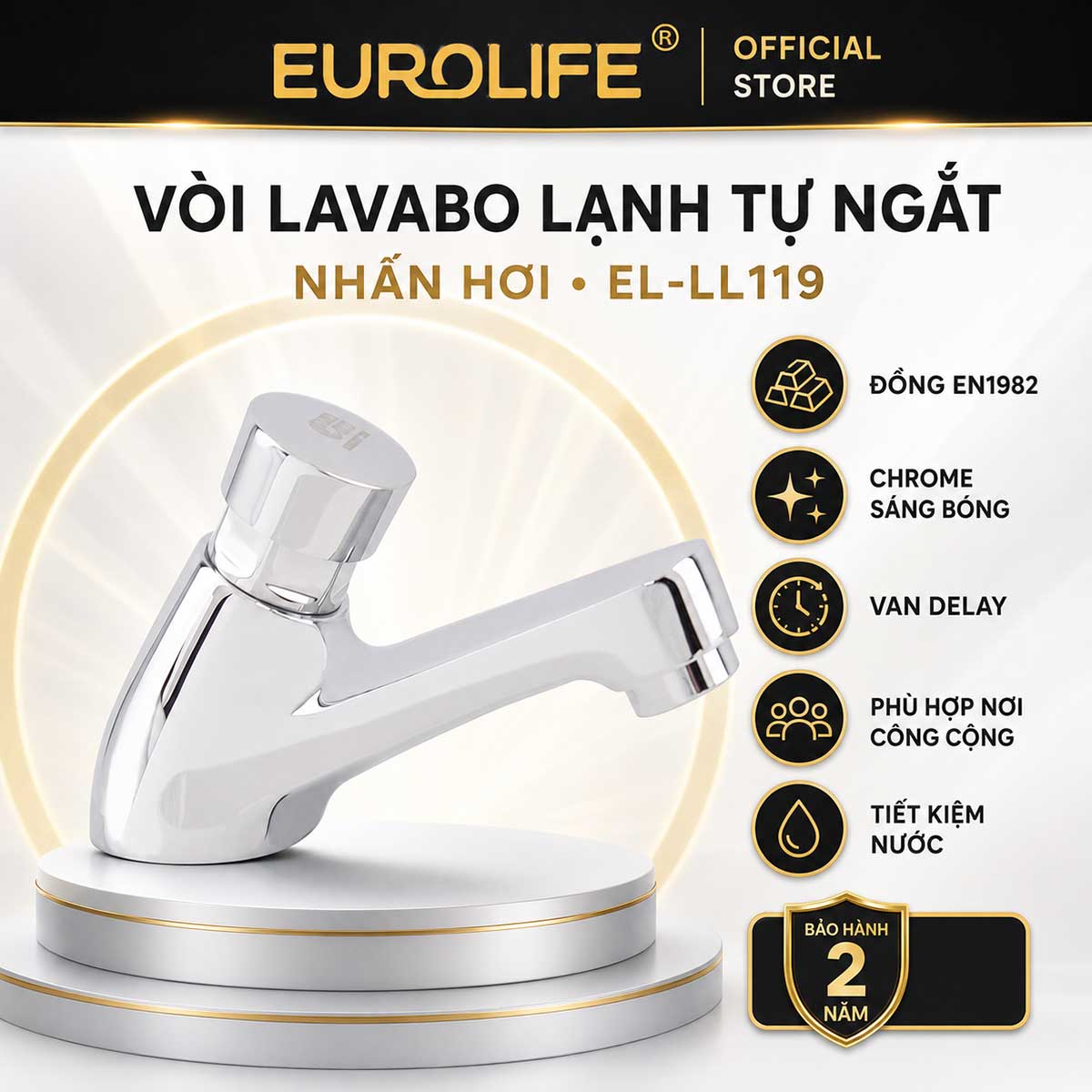 Vòi lavabo lạnh tự ngắt Eurolife EL-LL119 mạ Chrome