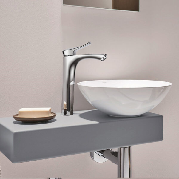 Vòi lavabo nóng lạnh Eurolife EL-ROS 03 cao khoảng 30cm, phù hợp lắp đặt với chậu lavabo dương bàn, lavabo nổi cao và chậu rửa mặt đặt bàn.