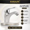 Vòi lavabo thân cao Eurolife EL-LL117 bằng đồng mạ Chrome, van Ceramic, bảo hành 2 năm
