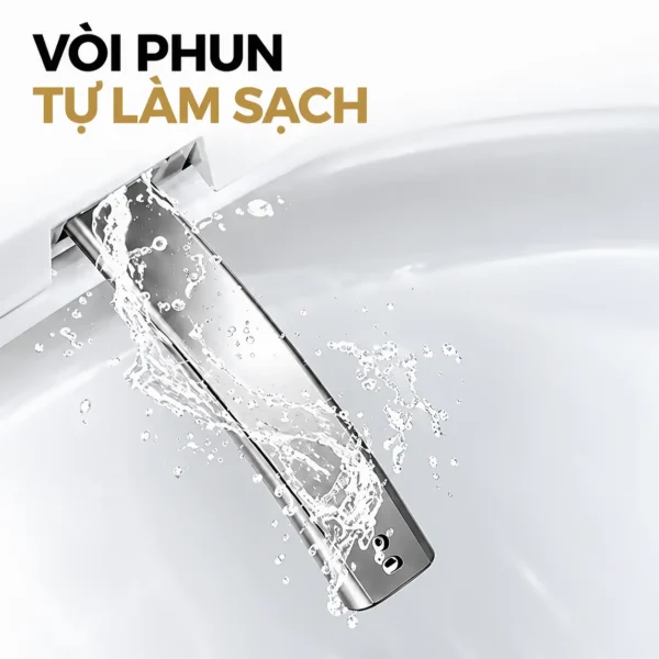 Vòi phun Eurolife EL-SM8058D kéo ra với nước chảy quanh bề mặt, minh họa chức năng tự làm sạch.