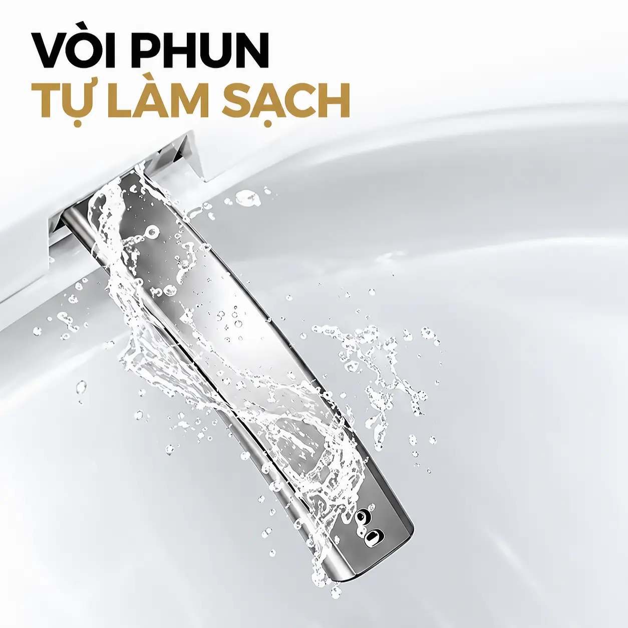 Vòi phun Eurolife EL-SM8058D kéo ra với nước chảy quanh bề mặt, minh họa chức năng tự làm sạch.