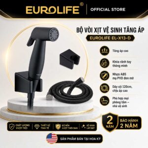 Bộ vòi xịt vệ sinh tăng áp Eurolife EL-X13-D màu đen mờ gồm tay xịt, dây 120cm và bát gác, có khóa rảnh tay và bảo hành 2 năm. Bộ vòi xịt vệ sinh tăng áp Eurolife EL-X13-D màu đen mờ gồm tay xịt, dây 120cm và bát gác, có khóa rảnh tay và bảo hành 2 năm.