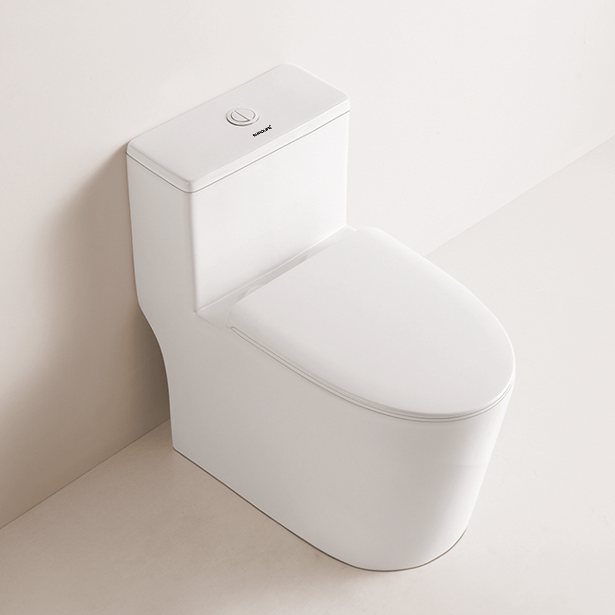 Bồn cầu Eurolife EL-LUX8298-4 thiết kế liền khối, kiểu dáng bo cong hiện đại, màu trắng sang trọng, sử dụng trong combo phòng tắm Eurolife SC902.