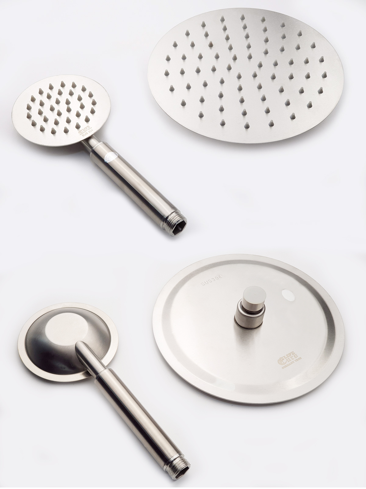 Hình ảnh bát sen tròn và tay sen của sen cây Eurolife EL-S909, chất liệu Inox SUS 304, bề mặt xước mờ, thiết kế đầu phun đều nước hỗ trợ trải nghiệm tắm êm và thoải mái.