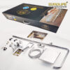Hình ảnh bộ sen cây Eurolife EL-SC913 đầy đủ phụ kiện gồm củ sen nóng lạnh, cần sen, đài sen vuông, tay sen, dây sen, chân kết nối và hộp đóng gói.