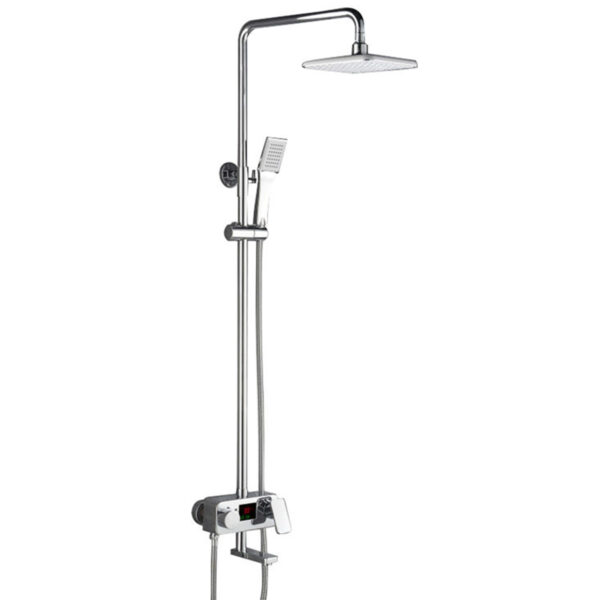 Hình main Sen cây Eurolife EL-SC904 với thiết kế mạ Chrome sáng bóng, bát sen vuông, tay sen 1 chế độ chảy và màn hình LED hiển thị nhiệt độ tiện lợi.