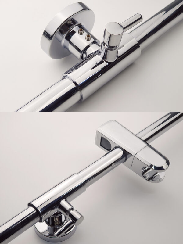 Ống dẫn của Sen cây Eurolife EL-SC904 được hoàn thiện mạ Chrome sáng bóng, kết hợp thanh trượt, giá đỡ tay sen và chân gắn tường chắc chắn.