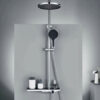 Sen cây Eurolife EL-SC914 lắp đặt trong phòng tắm hiện đại, nổi bật với mặt kiếng cường lực, bát sen tròn, tay sen cầm tay và kệ để đồ tiện dụng.