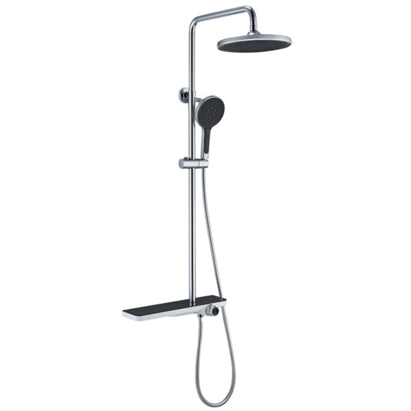 Hình đại diện sen cây Eurolife EL-SC914 với mặt kiếng cường lực, bát sen tròn, tay sen cầm tay, dây sen và kệ để đồ tiện dụng cho phòng tắm hiện đại.