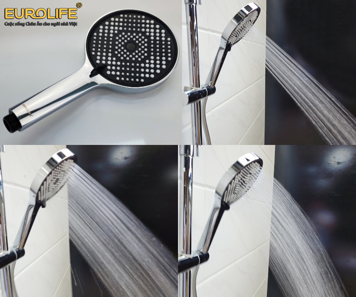 Tay sen cầm tay Eurolife EL-SC914 với 3 chế độ nước linh hoạt, hỗ trợ tắm gội, vệ sinh cơ thể và làm sạch khu vực phòng tắm tiện lợi.