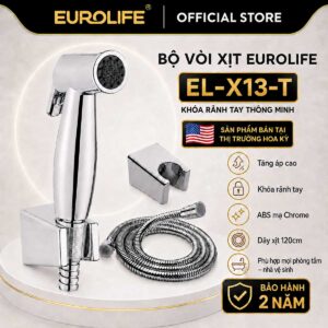 Bộ vòi xịt tăng áp Eurolife EL-X13-T chính hãng gồm tay xịt khóa rảnh tay, dây Inox 304 mạ Chrome dài 120cm và bát gác.