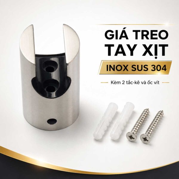 Giá treo tay xịt Eurolife EL-X05 kết hợp Inox SUS 304 và nhựa ABS, đi kèm hai tắc-kê và hai ốc vít để lắp lên tường.