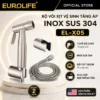 Vòi xịt vệ sinh tăng áp Inox SUS 304 Eurolife EL-X05 gồm tay xịt, dây xịt 150cm và giá treo, bảo hành 2 năm.