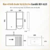 Bản vẽ kích thước tủ lavabo nhôm Eurolife BLV-AL21 với tủ dưới 600x470x500mm, gương LED 320x700mm và kệ mở 260x110x640mm.