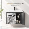 Cánh nhỏ xám đậm sọc dọc của tủ lavabo nhôm Eurolife BLV-AL19 mở sang bên phải, để lộ khoang chứa đồ bên trong