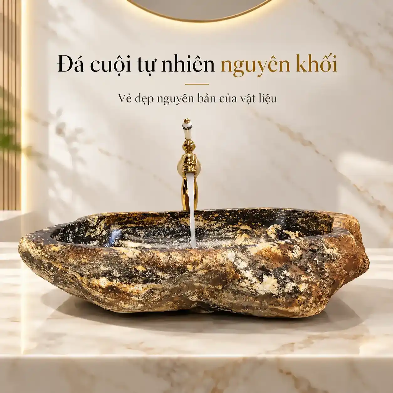 Chậu đá cuội nguyên khối Eurolife LVB-DTN4150 với thân đá tự nhiên và lòng chậu đánh bóng