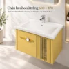 Chậu lavabo sứ trắng liền mặt 600x470mm trên tủ nhôm Eurolife BLV-AL21 màu vàng, hai cánh phối nan dọc.