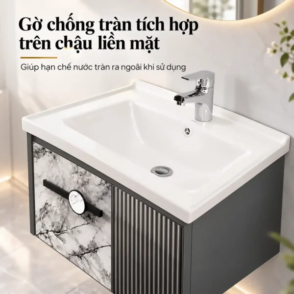 Gờ chống tràn tích hợp trên chậu lavabo sứ trắng liền mặt Eurolife BLV-AL19, thiết kế bao quanh khu vực chậu